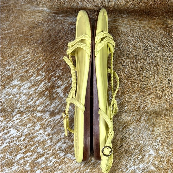 EUC Veronica Beard US 5.5M Women Yellow Braided Strap Sandal Flat Leather Summer - Picture 7 of 11